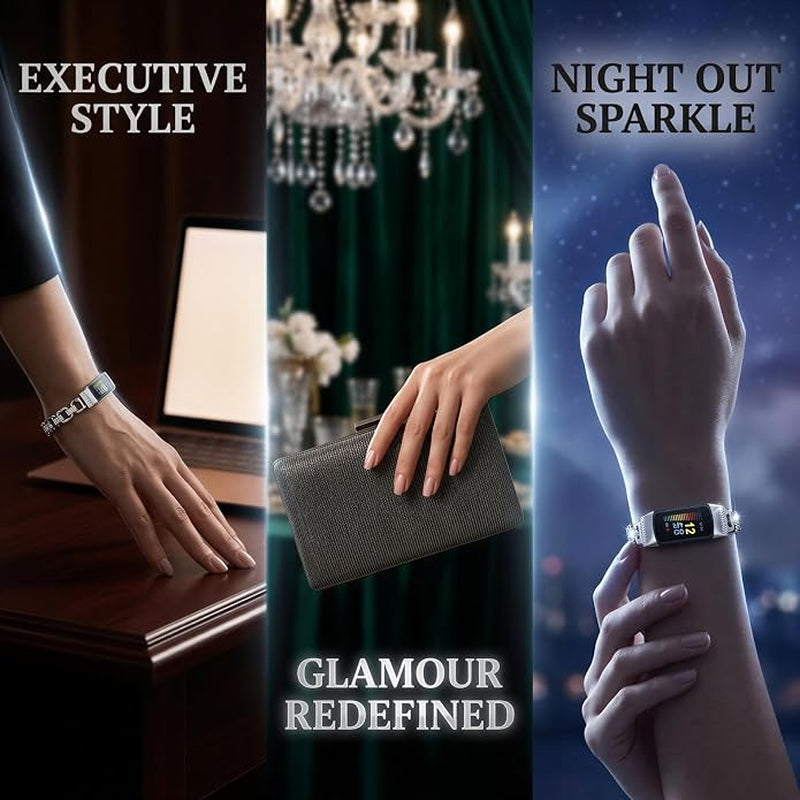 Stainless Steel Rhinestone Band Compatible with Fitbit Charge 6 & Charge 5 for Women