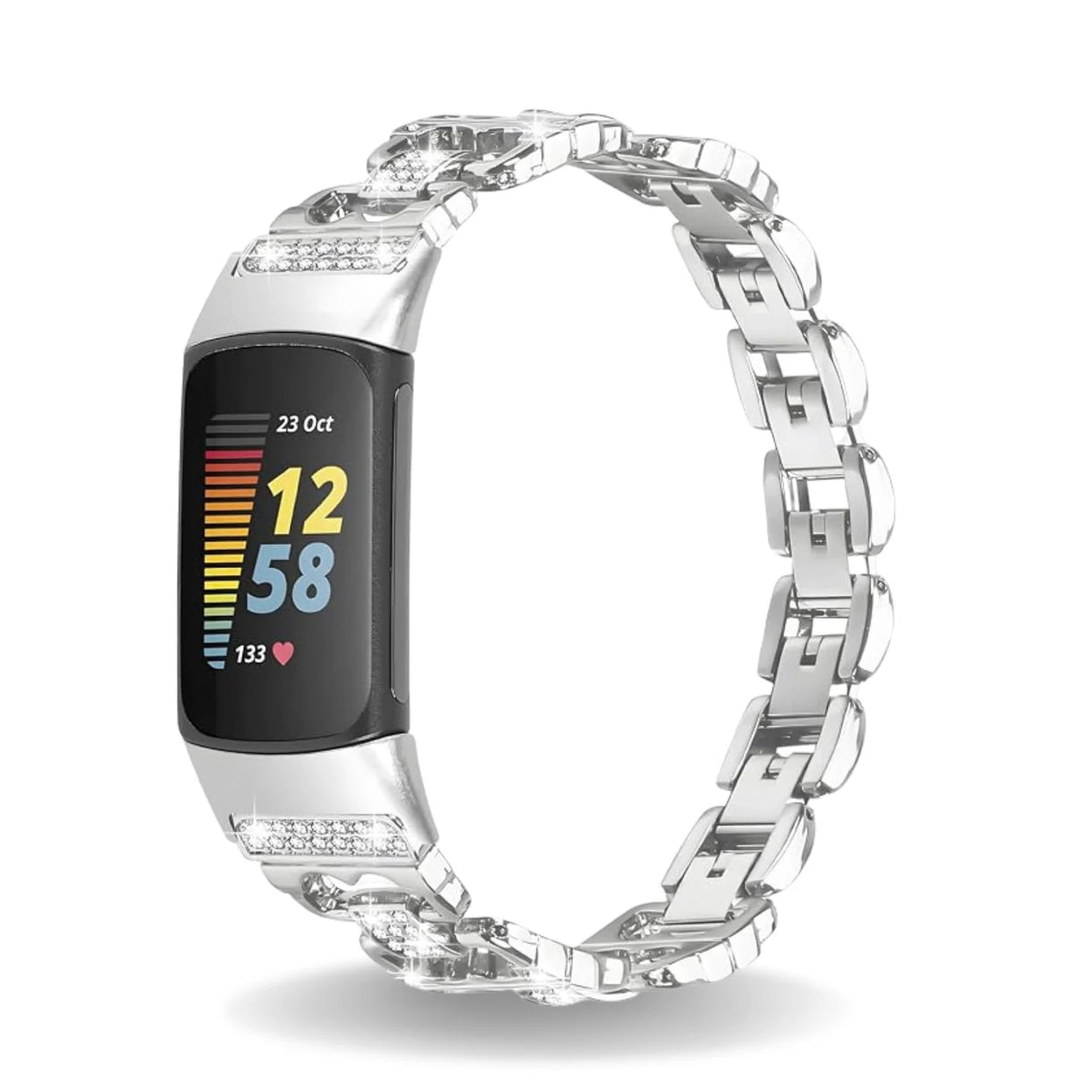 Stainless Steel Rhinestone Band Compatible with Fitbit Charge 6 & Charge 5 for Women